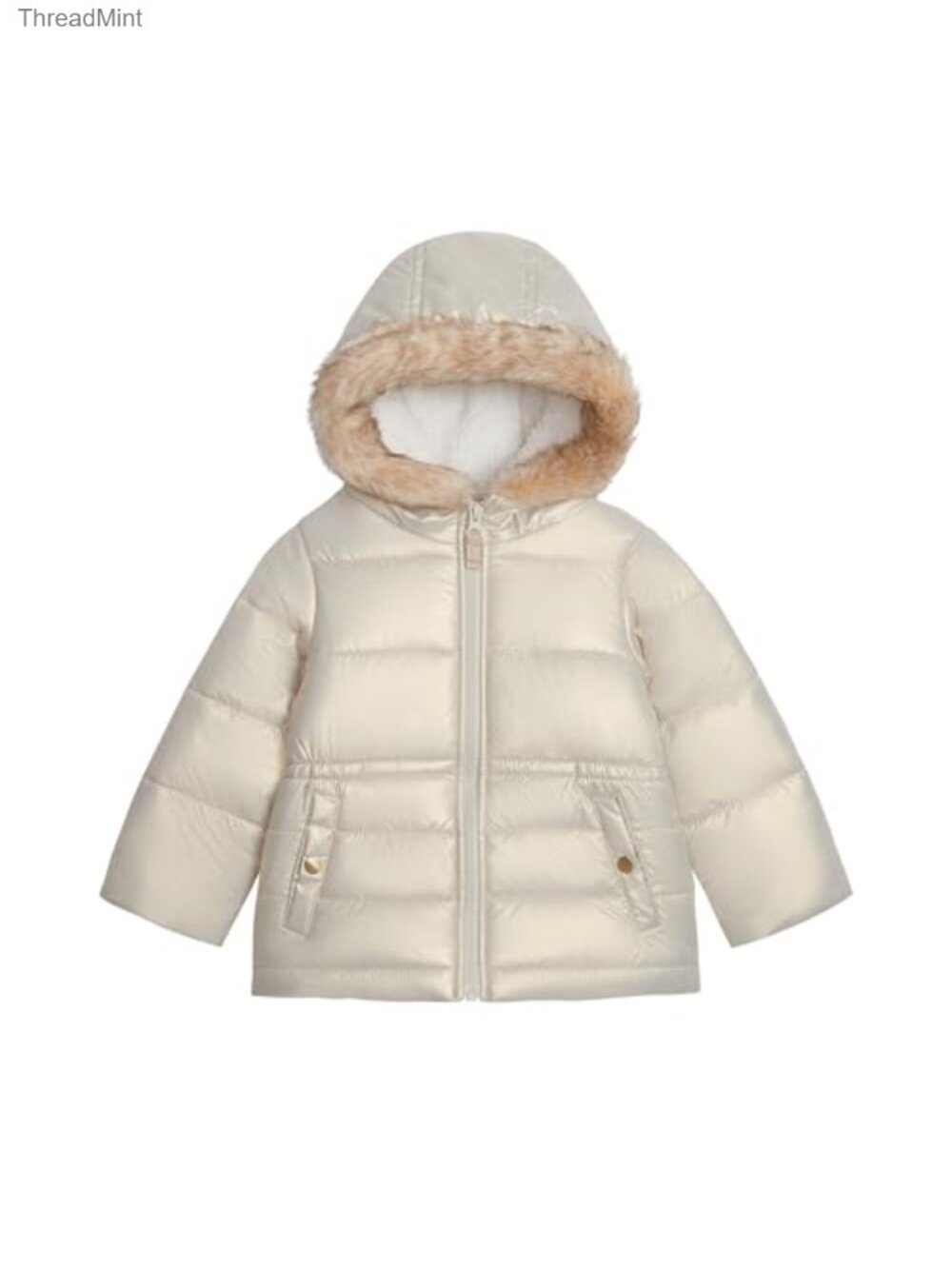 Girls Quilted Puffer Winter Parka Coat Faux Fur Sherpa Hood - Picture 1 of 3
